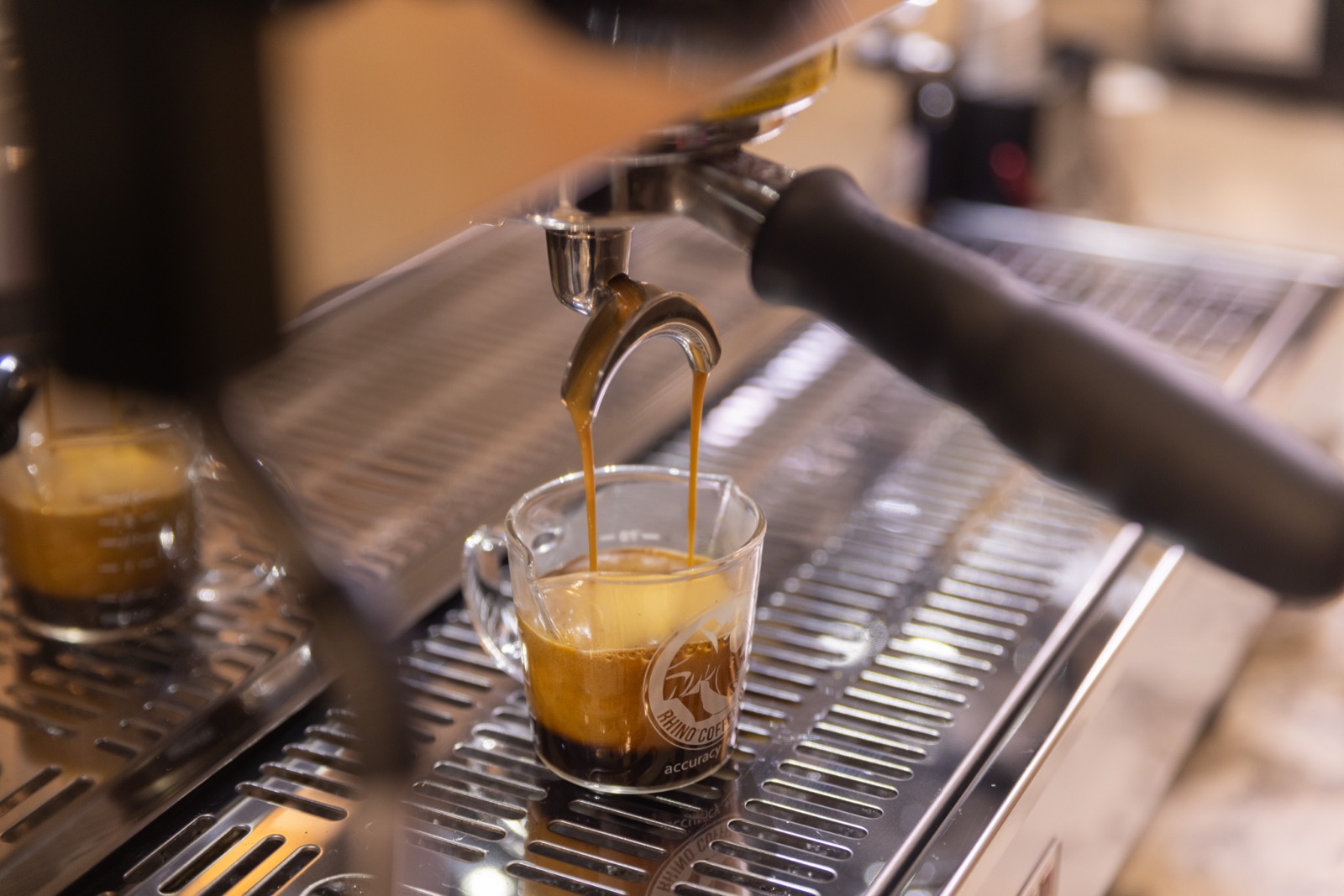 Espresso pouring into a glass